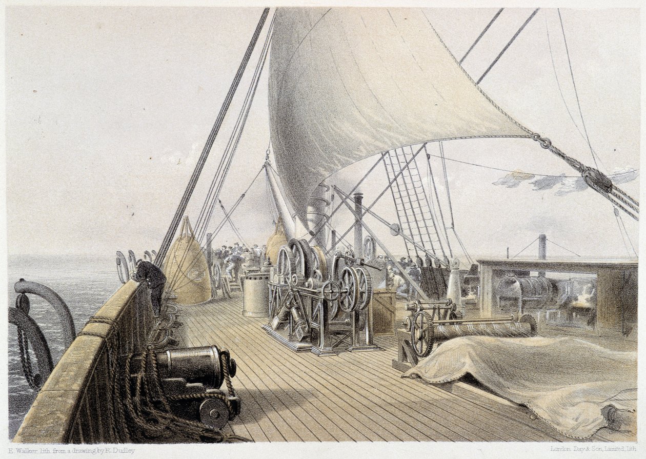 Convés dianteiro liberado para o attemet final na luta, 11 de agosto de 1858 - em "The Atlantic Telegraph" de W. H. Russel, ca. 1860 de Unknown artist