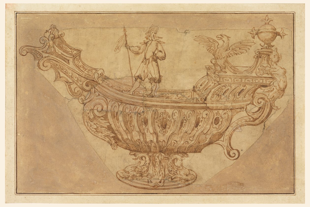 Fragmento de um projeto para um Nef, ou peça central fantástica em forma de um barco de Unknown artist