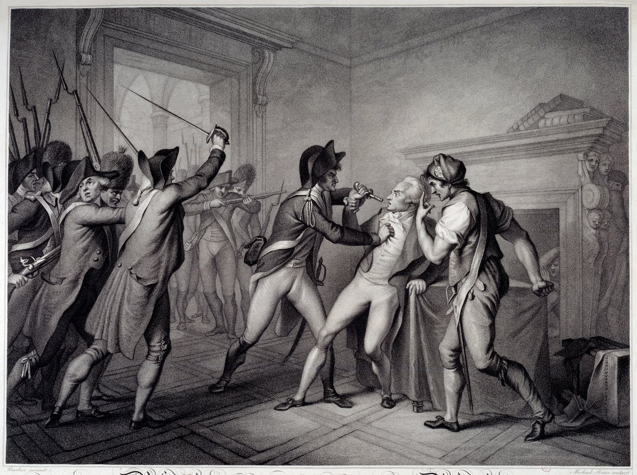 Revolução Francesa: Prisão de Robespierre a 27 de Julho de 1794 (9 Termidor ano II). Gravura do século XVIII. Paris, Musee Carnavalet de Unknown artist