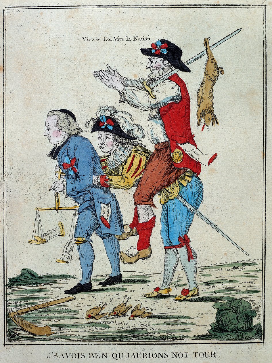 Revolução Francesa: "Eu sabia que teria a nossa vez". Desenho animado representando o Terceiro Estado (Terceiro Estado) nas costas das duas ordens (clérigos e nobres). Gravura do século XVIII. Paris, Musee Carnavalet de Unknown artist