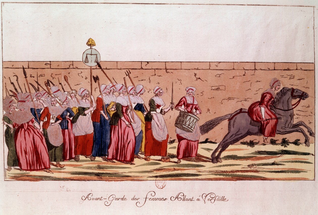 Revolução Francesa de 1789: avant-garde des femmes indo para Versailles em 5 de outubro de 1789. Gravura do século XVIII. Paris, B. N. de Unknown artist