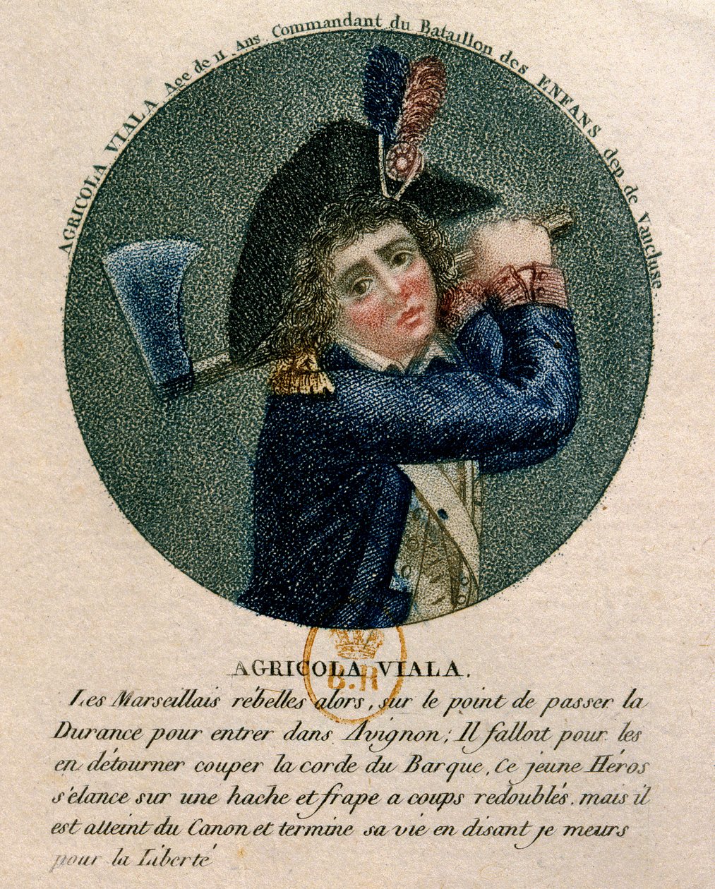 Revolução Francesa: retrato do jovem Joseph Agricol Viala (1780-1793) que participou da insurreição de Marselha em 1793. Ele é um representante com um machado. Paris do século XVIII, B.N. de Unknown artist