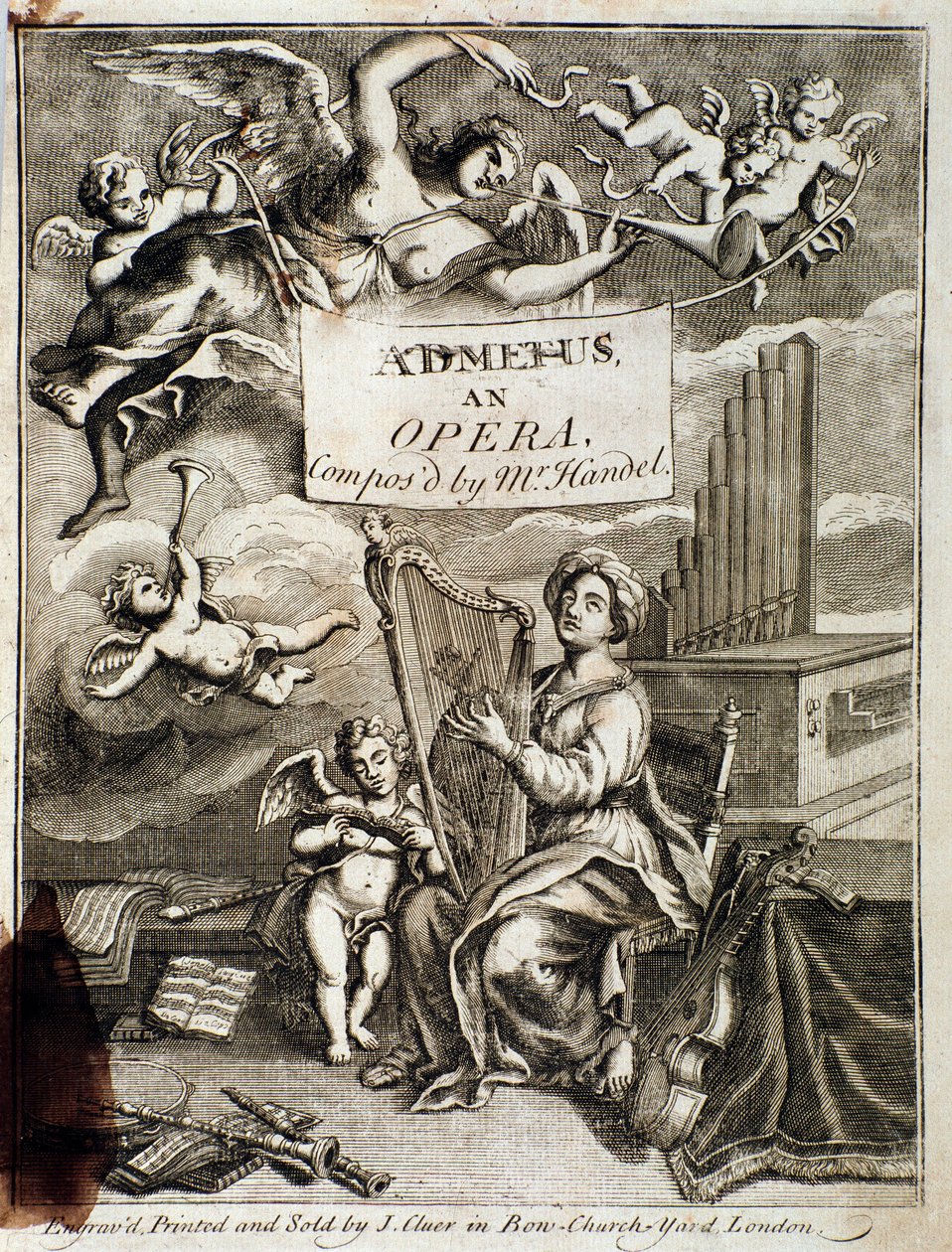 Primeira página da ópera "Admetus" composta por Georg Friedrich Handel (ou Handel) (1685-1759)" Gravura. Século XVIII. Bolonha, musico civico de Unknown artist
