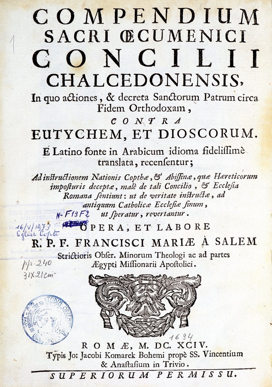 Frontispice de" Compendium sacri oecumenici concilii chalcedonensis". de Unknown artist