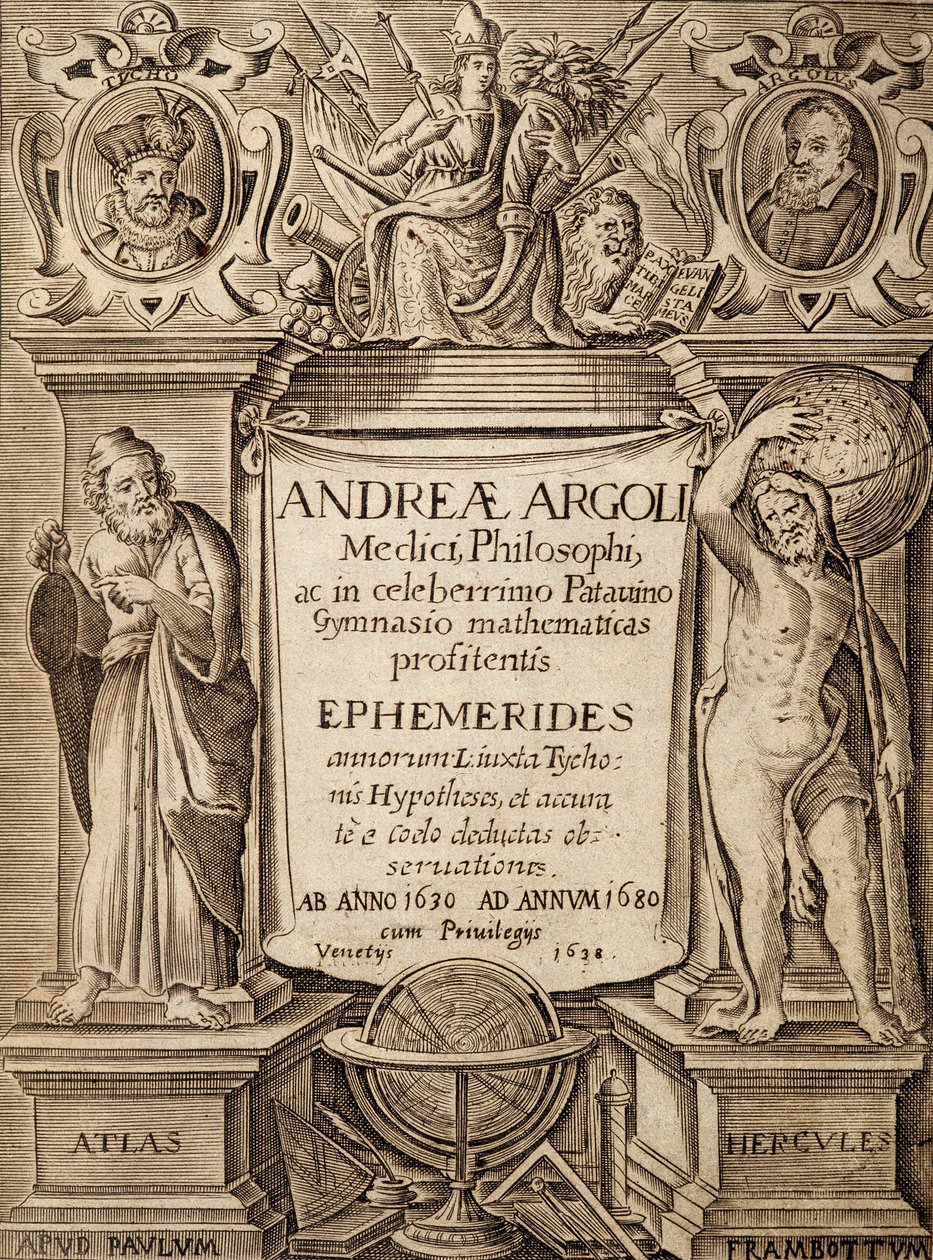 Frontispício de "Efemérides" com Hércules e Atlas de Andreae Argoli de Unknown artist