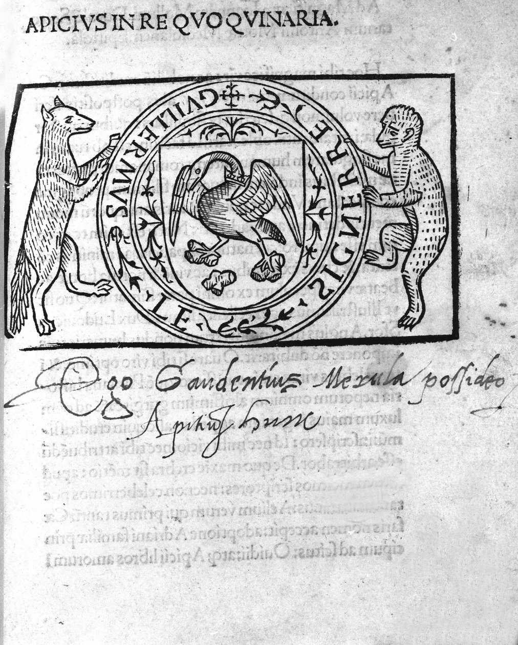 Frontispício de "In re quoquinaria (De re coquinaria)" do século XVI, de Marcus Gavius Apicius. Gastrónomo latino (século I d.C.). s.l. n.d. 16¡ secolo. de Unknown artist