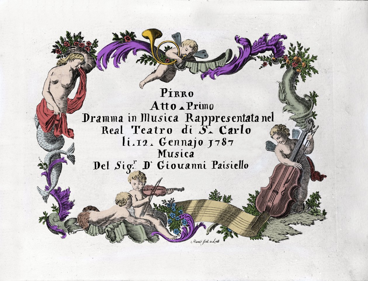 Frontispício de "Pirro" de Giovanni Paisiello (ou Paesiello ou Paesieillo) (1740-1816), compositor italiano. 1787 de Unknown artist