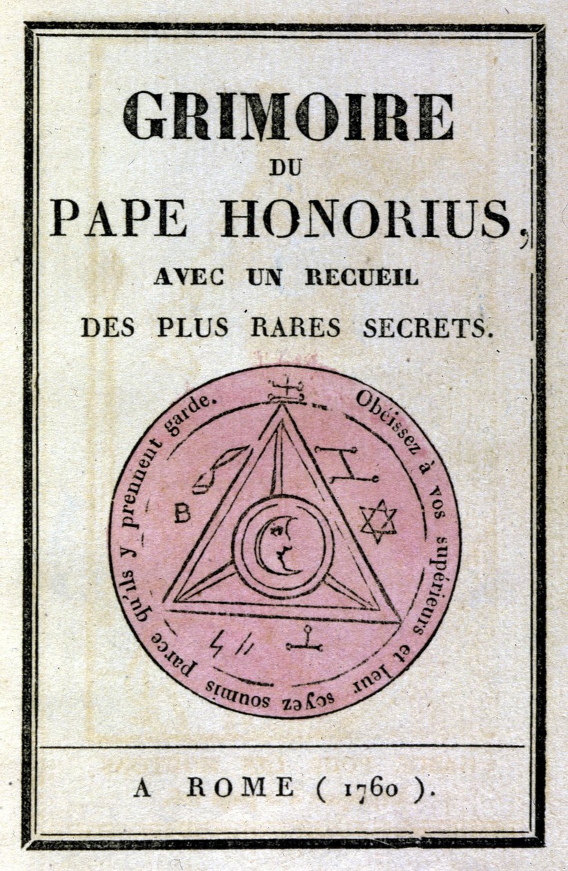 Frontispício do grimoire do Papa Honório usado para invocar demônios. de Unknown artist