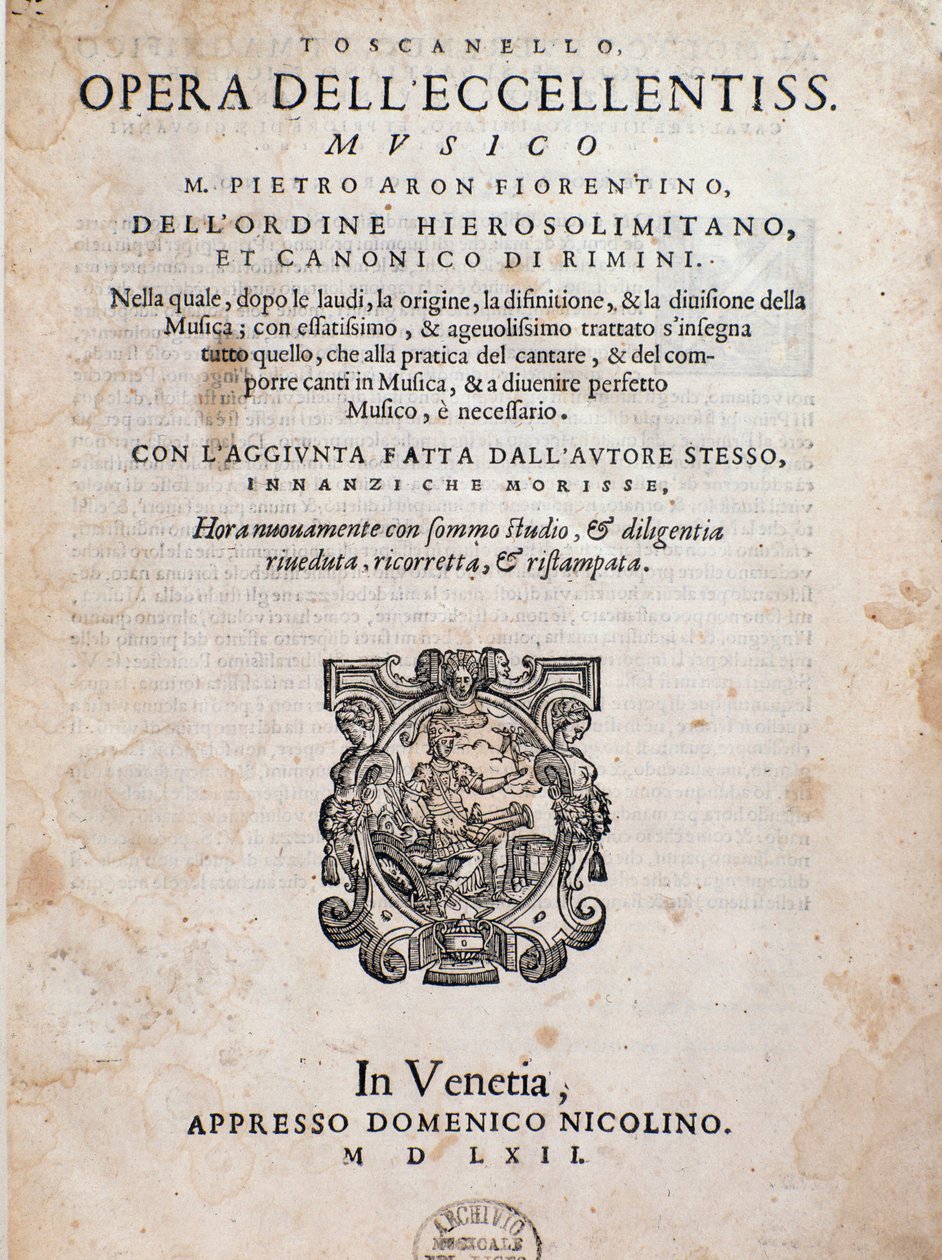 Frontispício de Toscanello em música de Pietro Aron de Unknown artist