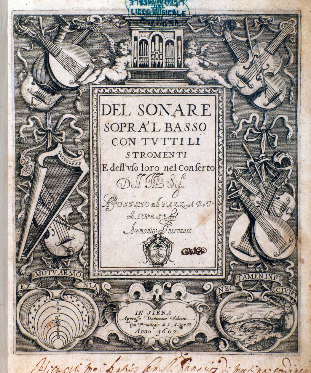 Frontispício de del sonare sopra il basso de Agostino Agazzari de Unknown artist
