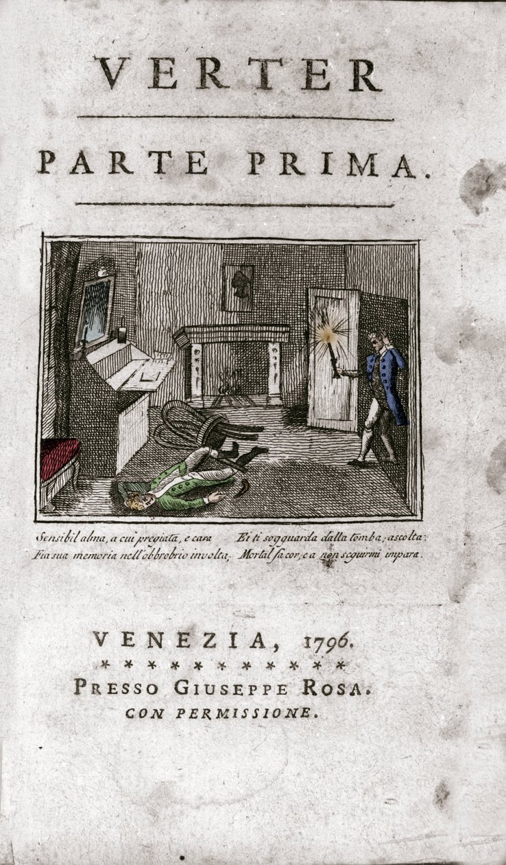 Frontispício da edição italiana de "Os sofrimentos do Jovem Werther" de Johann Wolfgang von Goethe (1749-1832) 1796 (Frontispício de uma edição italiana de "As Dores do Jovem Werther" de Goethe de Unknown artist