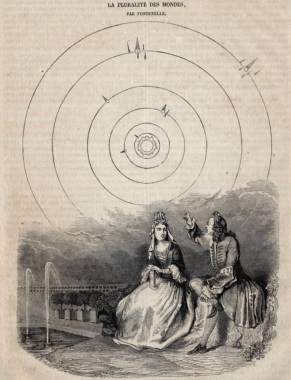 Frontispício da "pluralidade de mundos" de Bernard Le Bouyer (Le Bovier) de Fontenelle (1657-1757) gravado por Bernard Picard Picard em 1756 de Unknown artist
