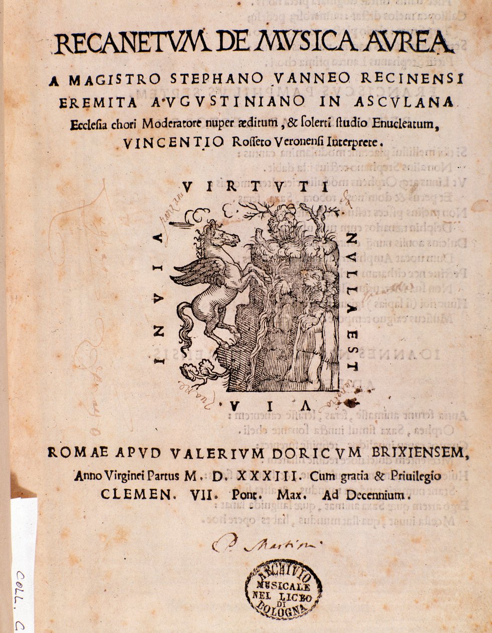 Frontispício do Recanetum de musica aurea de Stephanus Aureus de Unknown artist