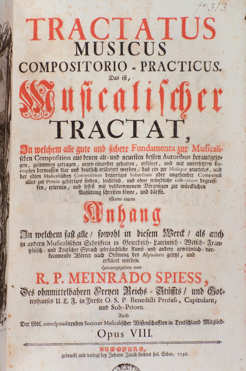 Frontispício de Tractatus musicus, por Meinrad Spiess de Unknown artist