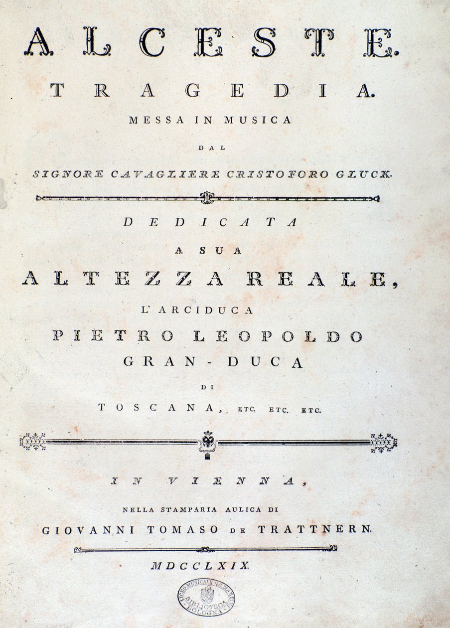Frontispício da folha de música de Alceste, ópera de C. W. Gluck de Unknown artist