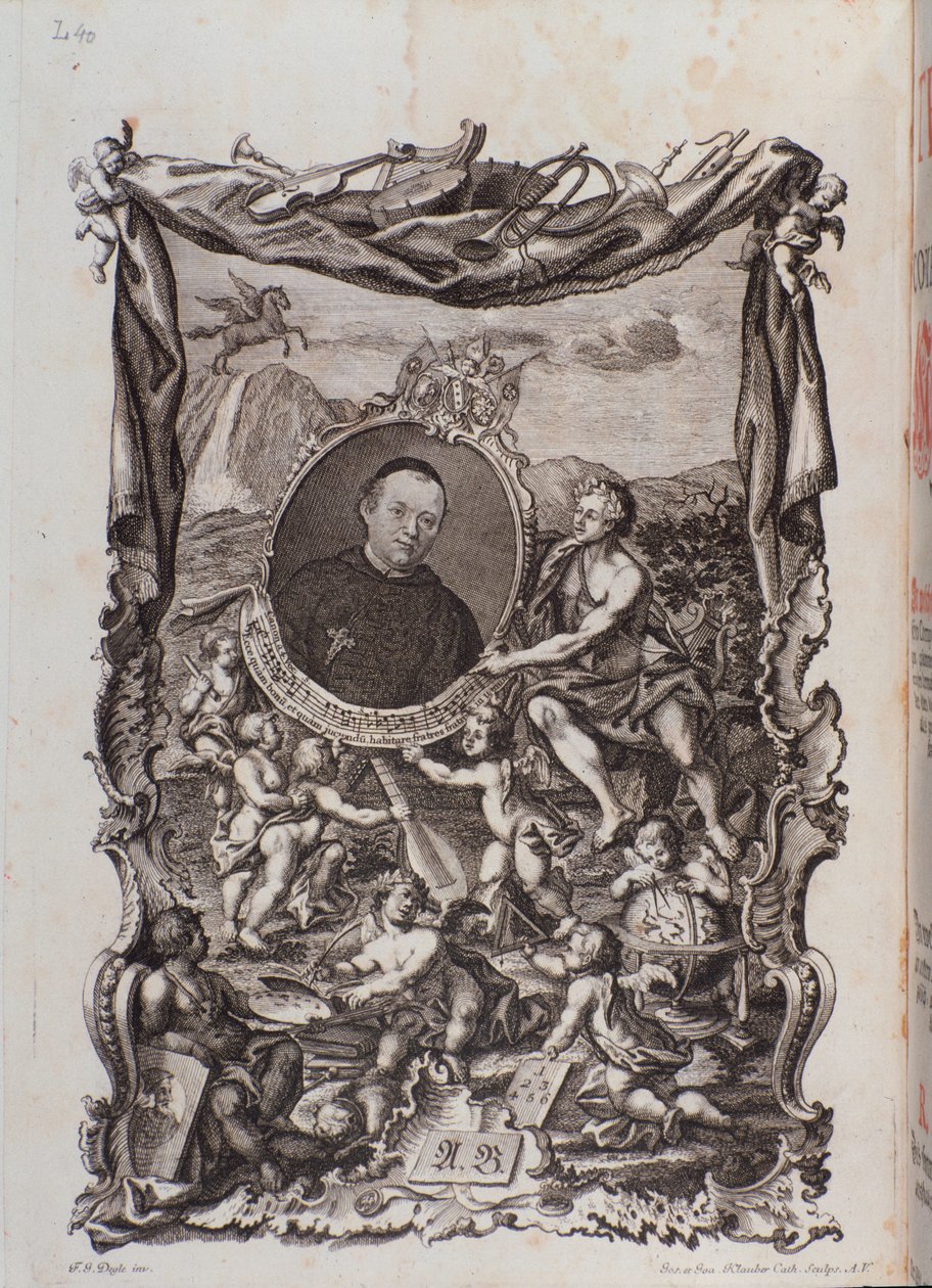 Frontispício com retrato da obra de Tractatus musicus de Meinrad Spiess de Unknown artist