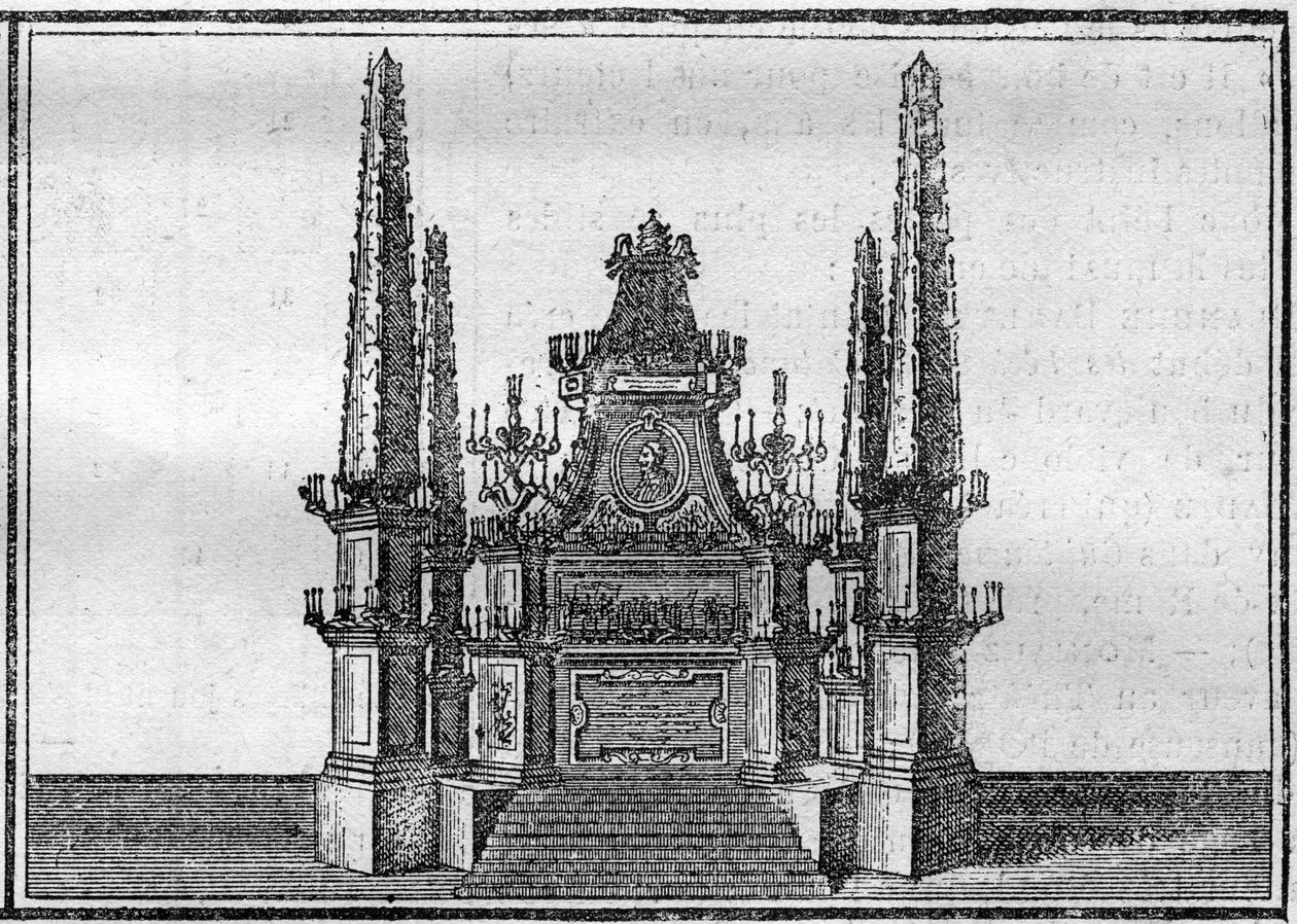 Funeral de um papa no século XVIII: o catafalque do falecido papa. Gravura em "Histoire des religions". de Unknown artist