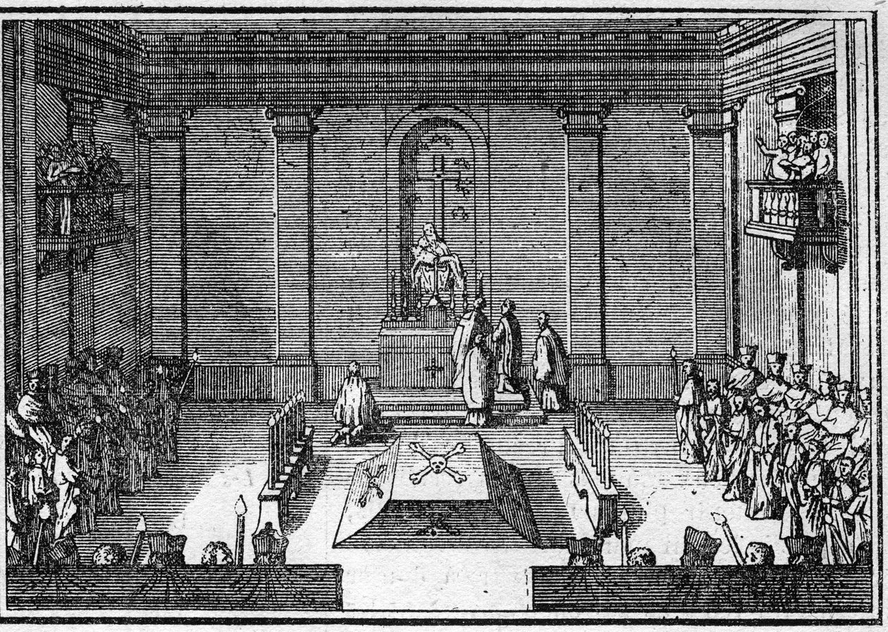 Funeral de um papa no século XVIII: a cerimónia dos obseques. Gravura em "Histoire des religions". de Unknown artist