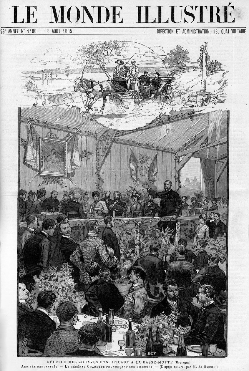 Discurso do General Charette na reunião do Pontifício Zouaves na Basse Motte, na Bretanha, em "The Illustrous World 1885". de Unknown artist
