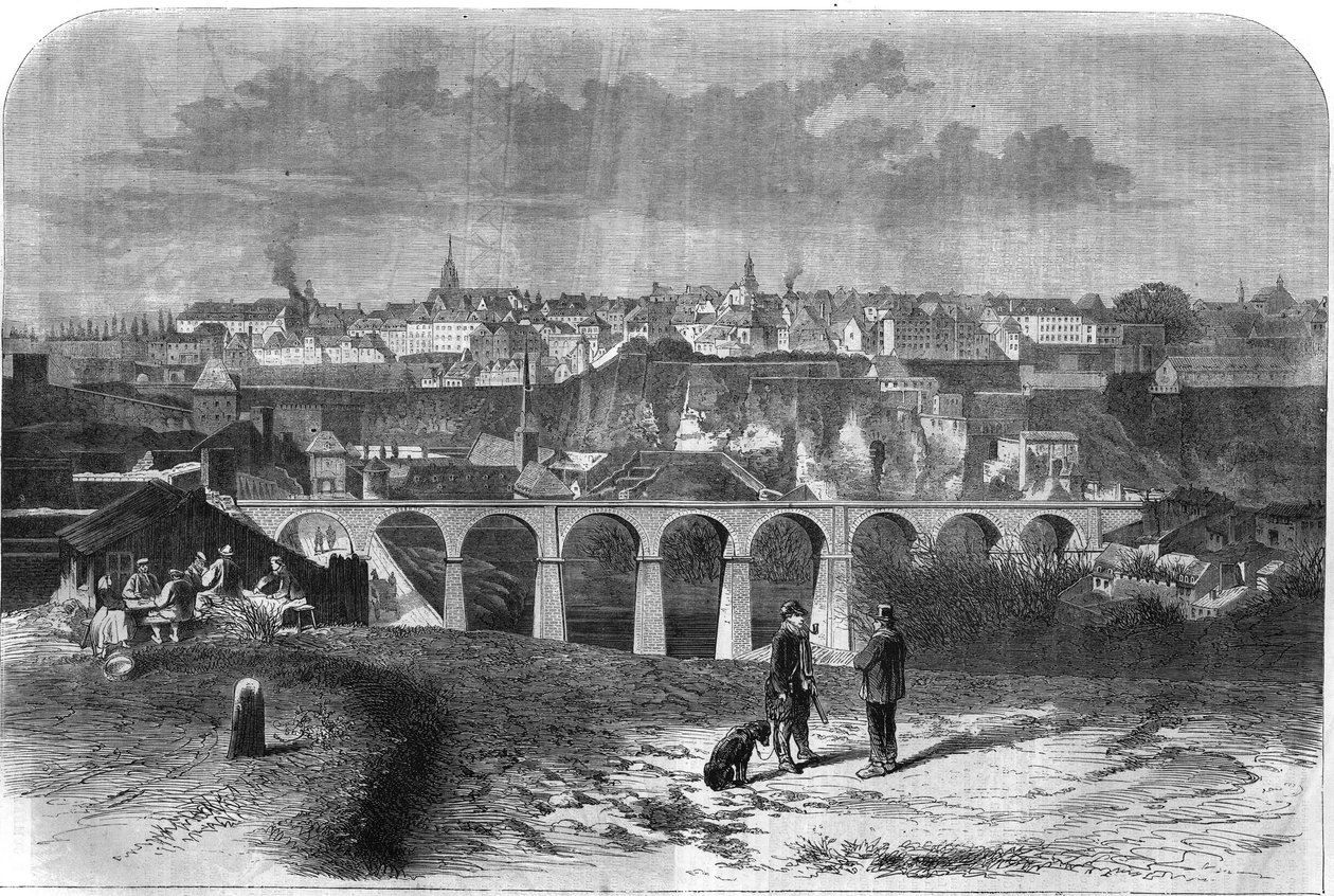 Vista geral da cidade do Luxemburgo. Gravura em "O Universo Ilustrado". de Unknown artist