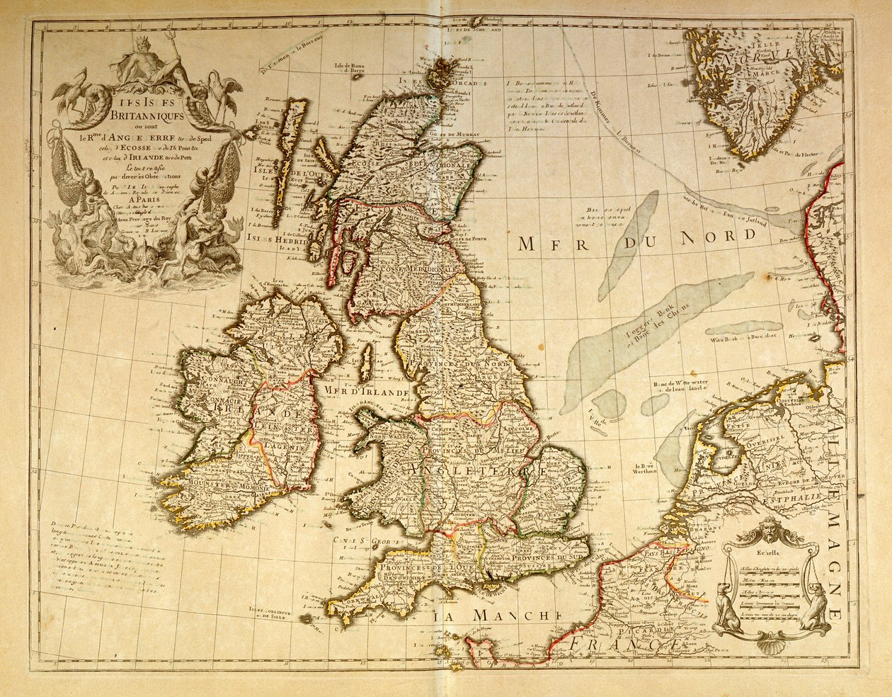 Mapa geográfico representando a Inglaterra e a Irlanda. Atlas de G. Delysle de Unknown artist