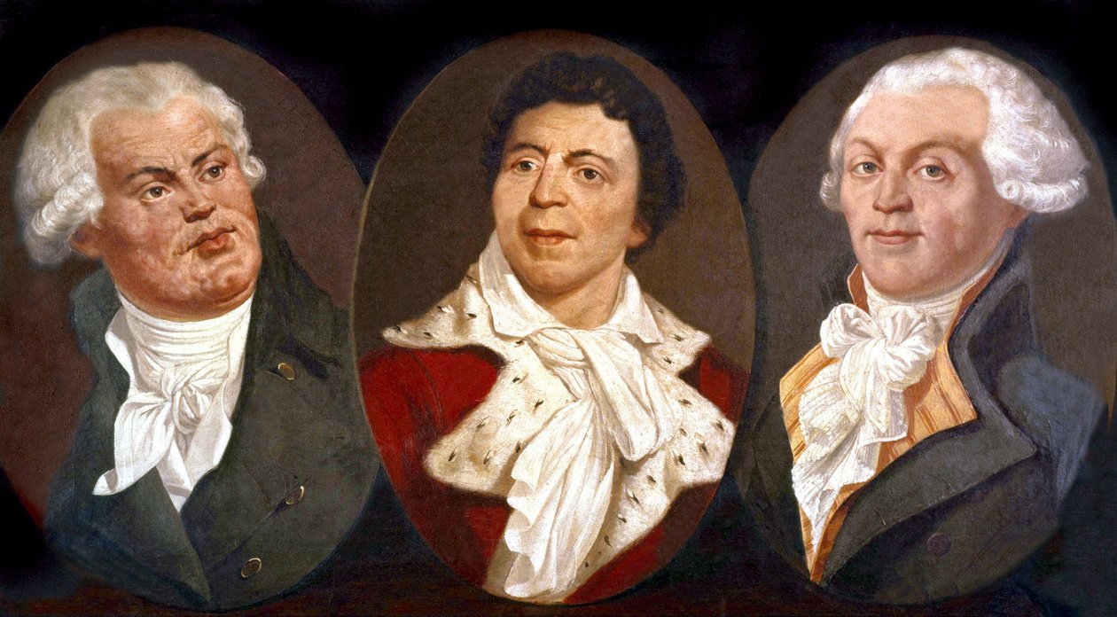 Georges Jacques Danton, Jean Paul Marat e Maximilien de Robespierre, três figuras principais da Revolução Francesa de Unknown artist