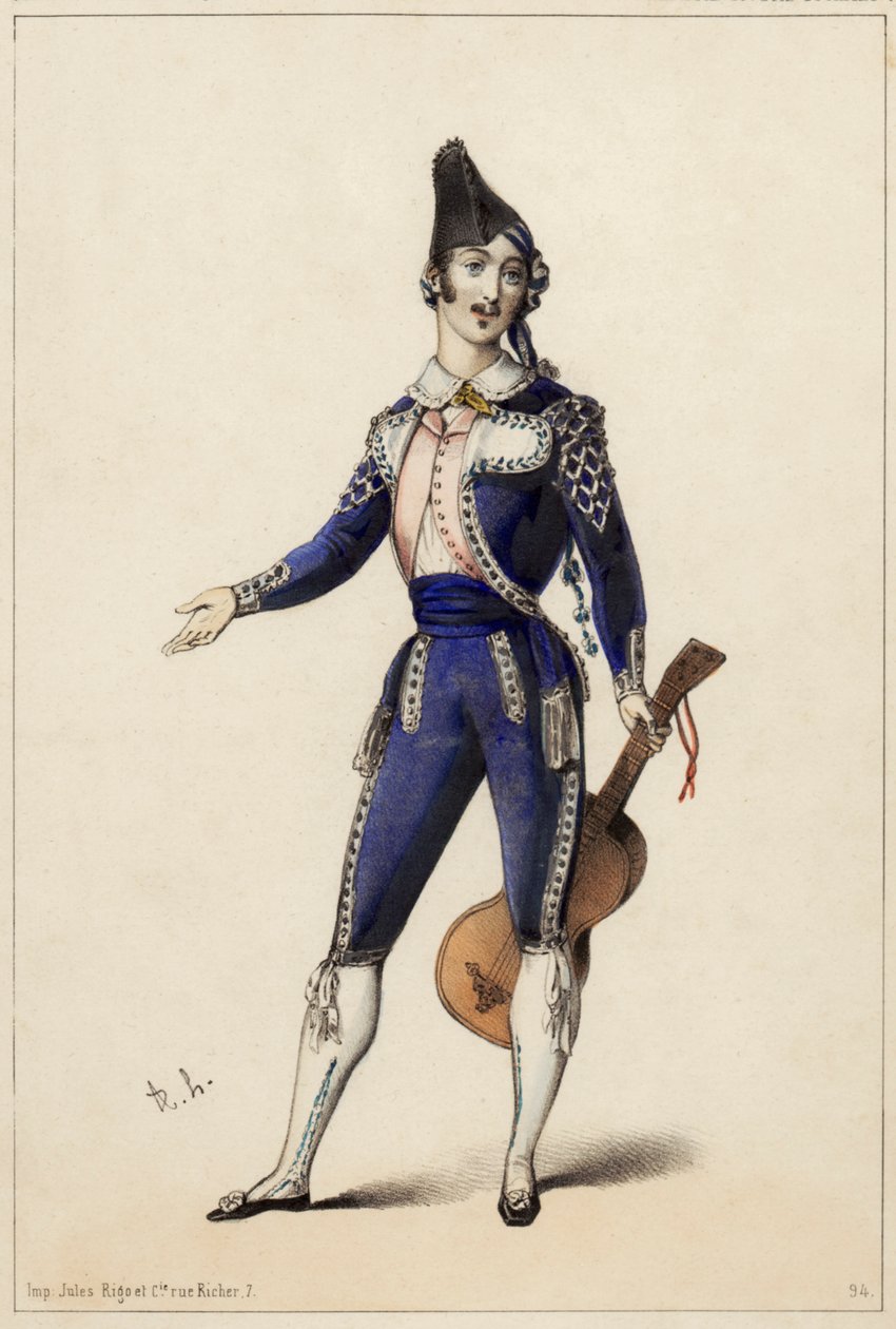 Giorgio Ronconi em papel de Figaro em Gioacchino A. A ópera de Rossini O barbeiro de Sevilha de Unknown artist