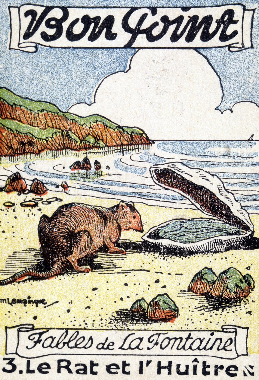 Bom ponto ilustrado pela fábula de Jean de La Fontaine "O rato e a ostra". de Unknown artist