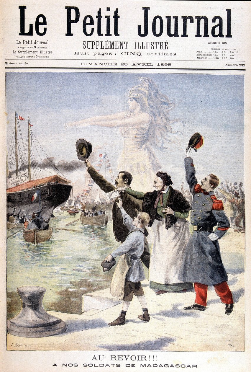 Adeus aos nossos soldados de Madagáscar: partida da expedição francesa para Madagáscar - no "Le Petité Journal" de 28/04/1895 de Unknown artist