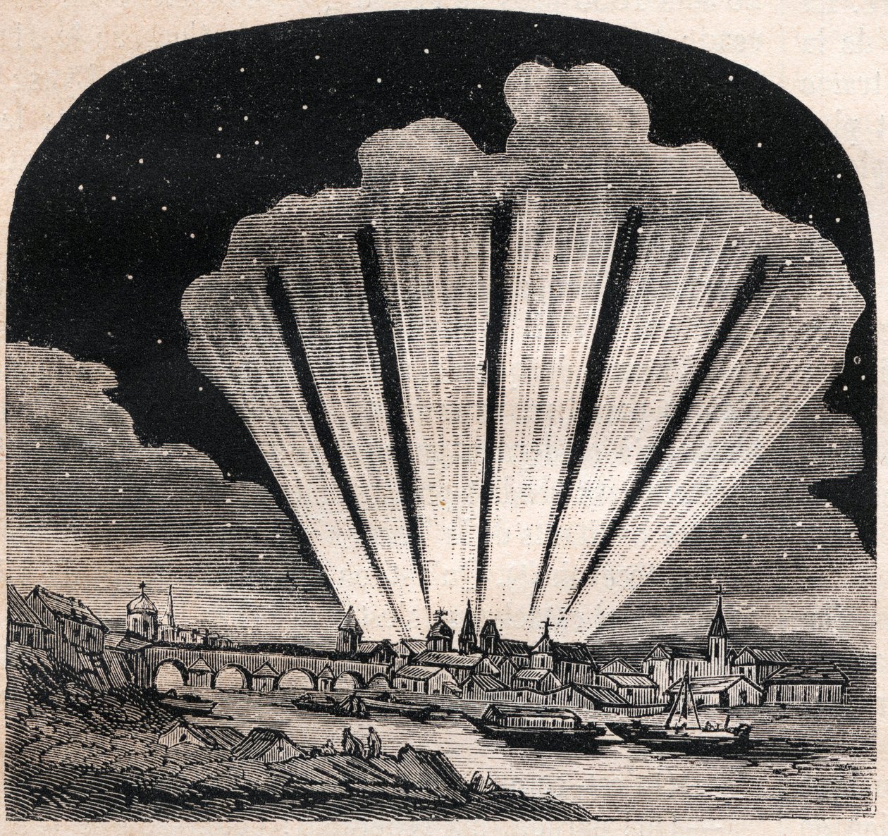Grande Cometa de 1744 (C/1743 X1) - Grande comete a seis caudas de 1744 - Comete de Cheseaux ou Comete Klinkenberg-Cheseaux - gravura por volta de 1867 de Unknown artist