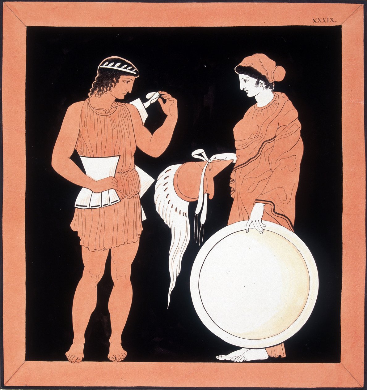 Mitologia grega: Andromaque apresenta as armas ao seu marido. de Unknown artist