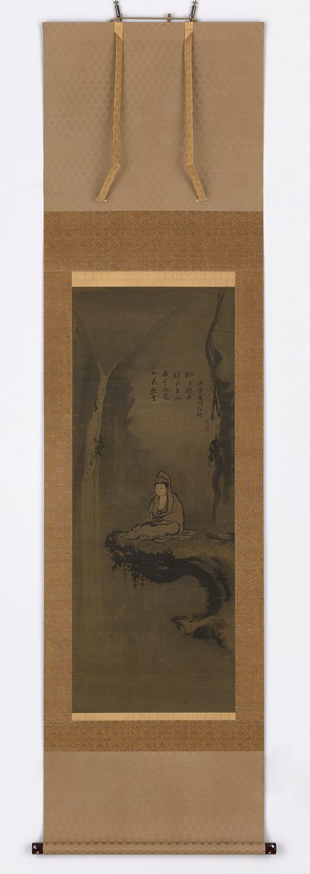 Guanyin, vestido de branco, sentado sobre uma rocha suspensa de Unknown artist