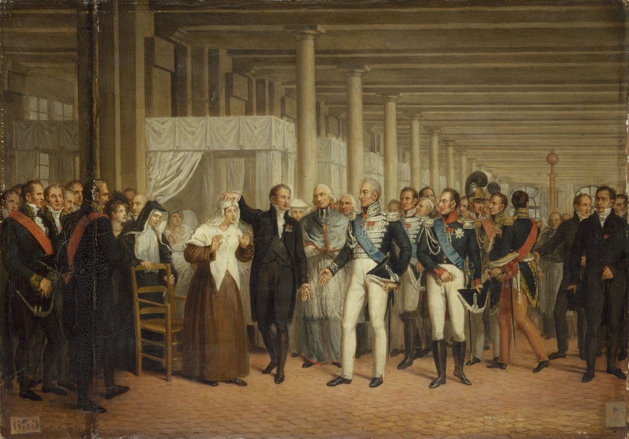 Guillaume Dupuytren (1777-1835), no Hôtel-Dieu, apresenta a Carlos X uma operação aos olhos, cerca de 1825 (óleo sobre tela) de Unknown artist