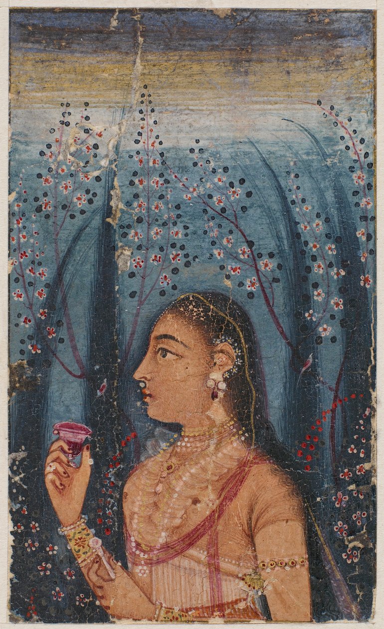 Cabeça de uma jovem, entre caules floridos de Unknown artist