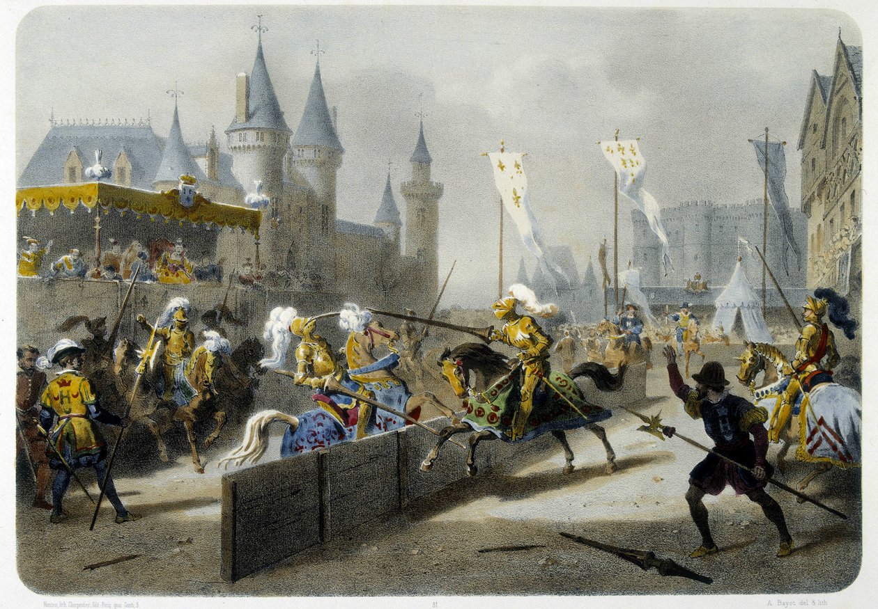 Henri II (1519 - 1559) morreu no torneio em 27 de junho de 1559 - litografia de Unknown artist