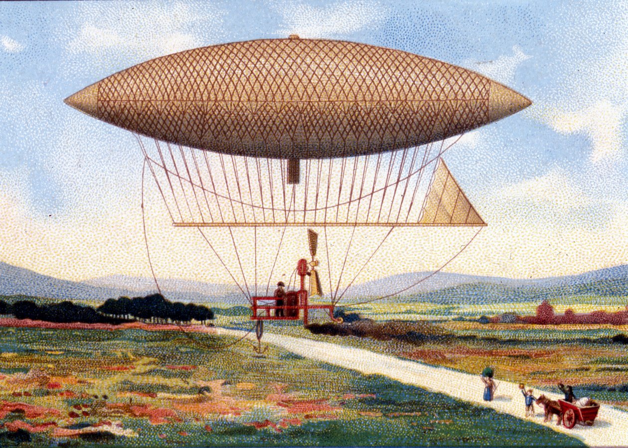 Aeronave do Henry Giffard (1825 - 1882). 1851. cromolitografia do final do século XIX. de Unknown artist