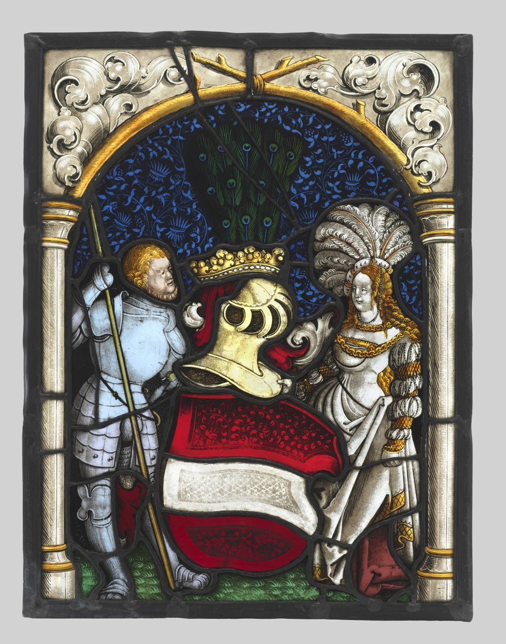 Painel heráldico representando um cavaleiro e uma senhora com as armas do arquiducado da Áustria de Unknown artist