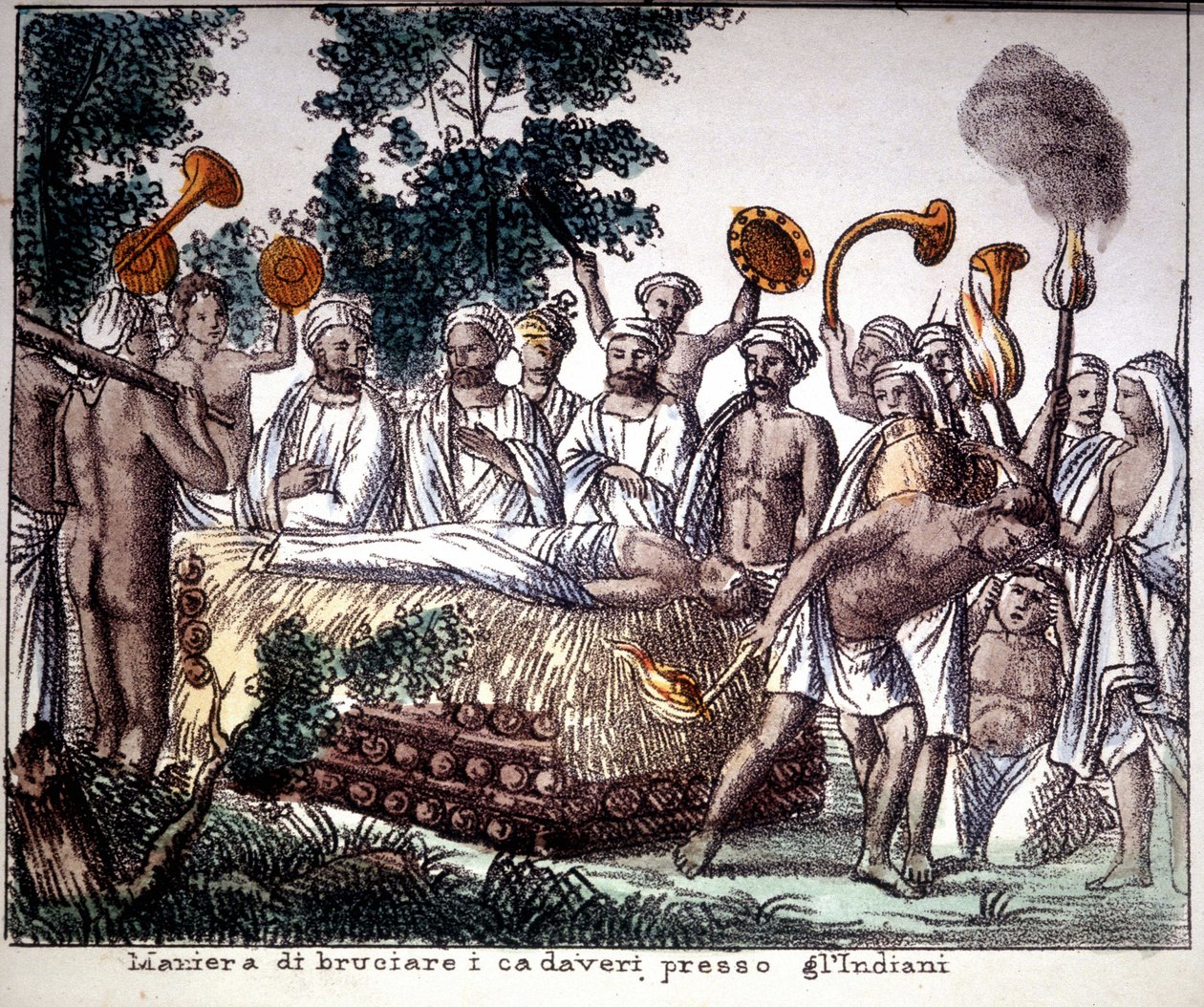 Hinduísmo: cena de cremação. Col. privado. de Unknown artist