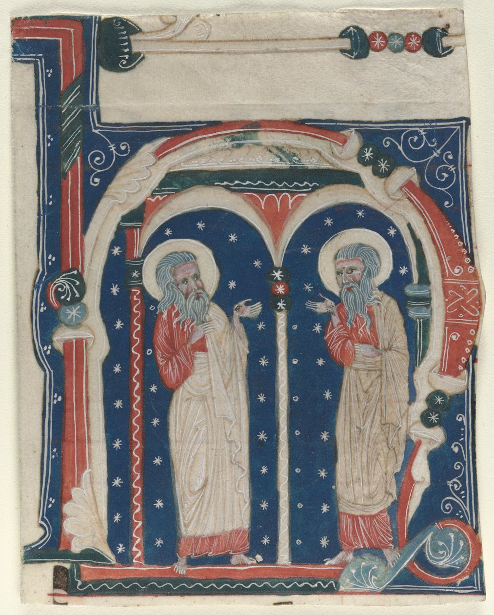 Inicial Historiada (H) Extirpada de um Antifonário: SS. Paulo, o Eremita e Antônio de Unknown artist