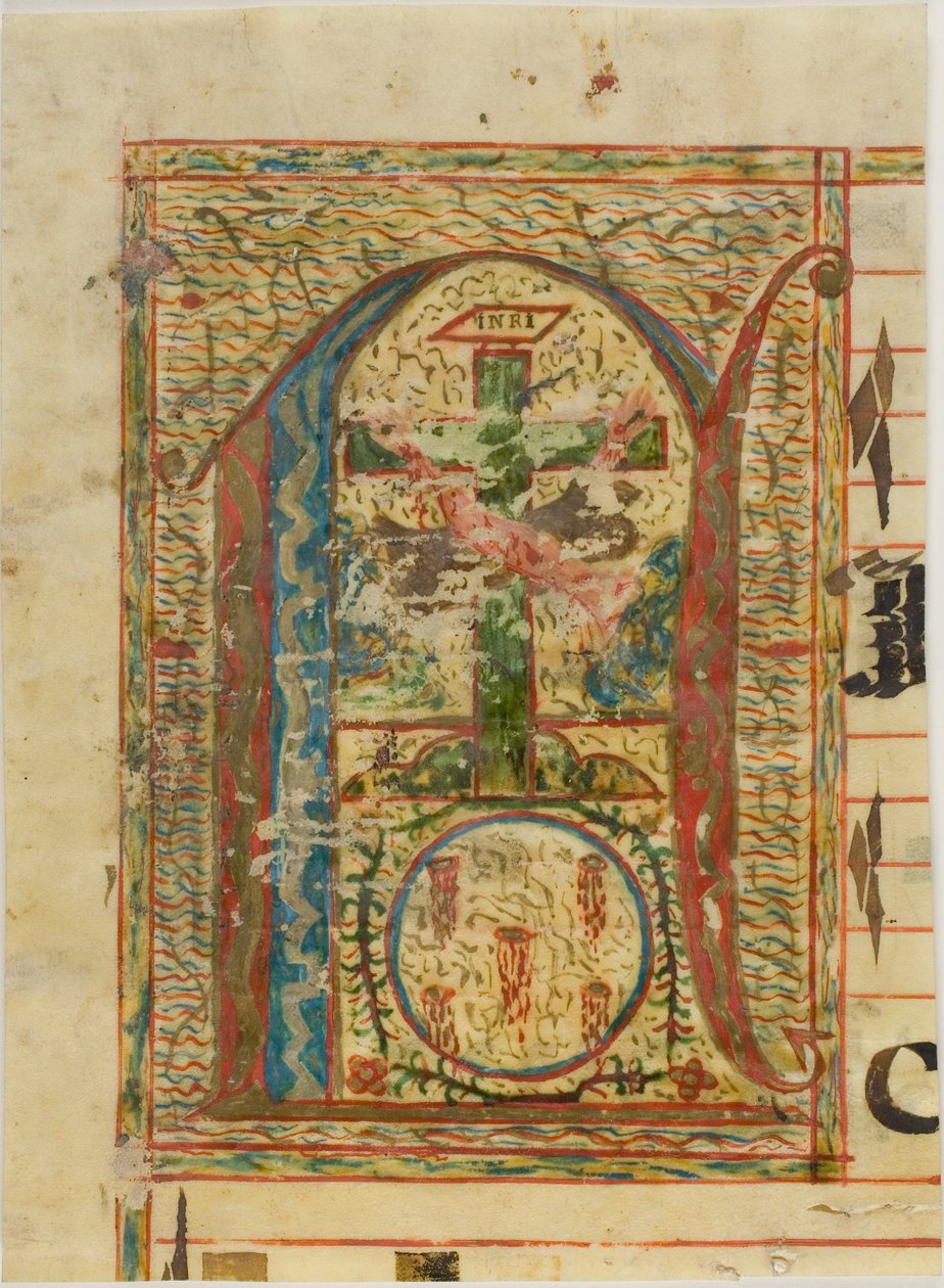 Inicial "N" historiada com crucifixo de um manuscrito de Unknown artist