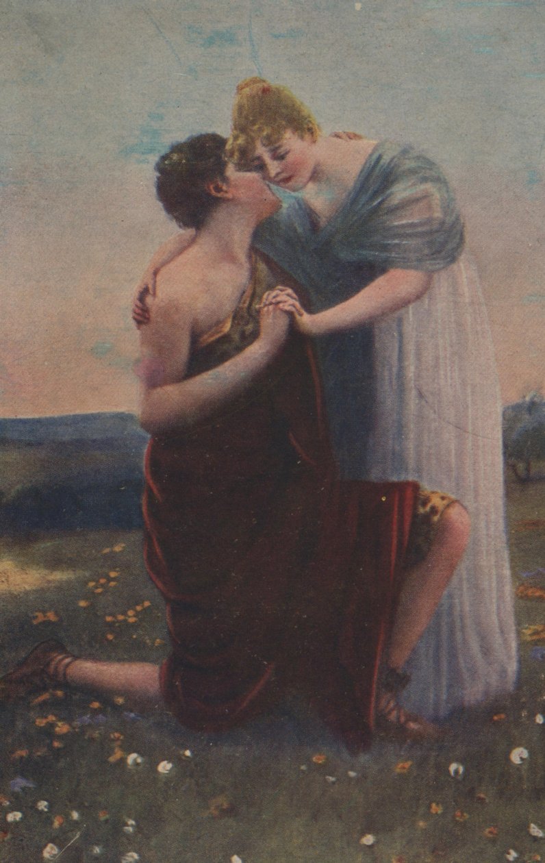 Cartão de saudação histórico com motivo histórico, mulher e guerreira da Idade Média de Unknown artist