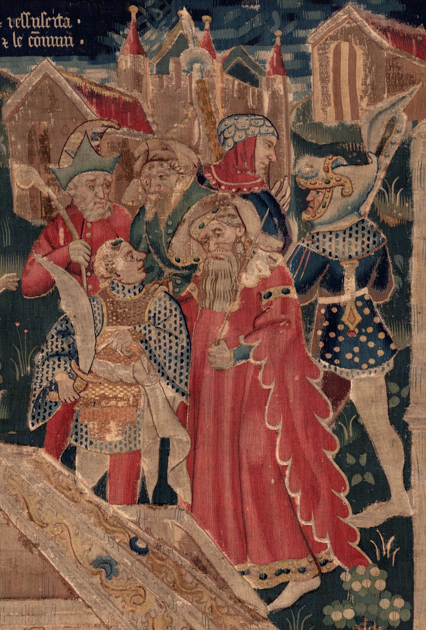 História de São Piat e Santa Eleutério, Cena 12: A ressurreição da filha do tribuno (Como Jehsucristo recuperou o bom santo e ressuscitou por tímida a filha do tribuno apresenta seu pai e o comum). Detalhe. de Unknown artist