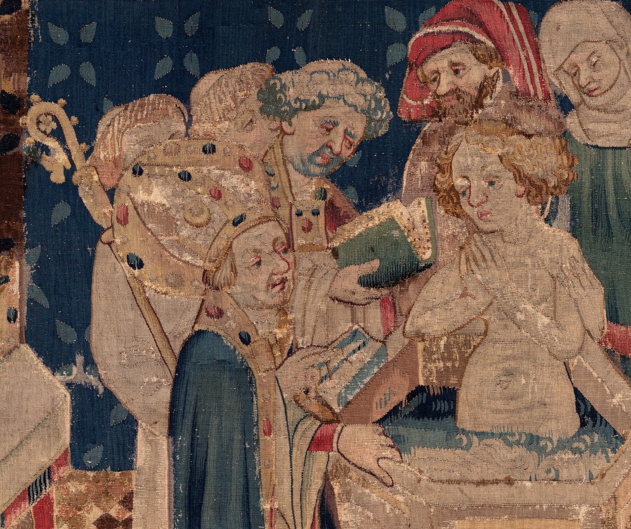 História de São Piat e Santa Eleutério, Cena 13: Baptismo de Blanda (Como os bons santos baptizaram a menina tribuna que foi ressuscitada dos mortos por um mistério muito grande: Blande que para o bom santo era mãe). Detalhe. de Unknown artist