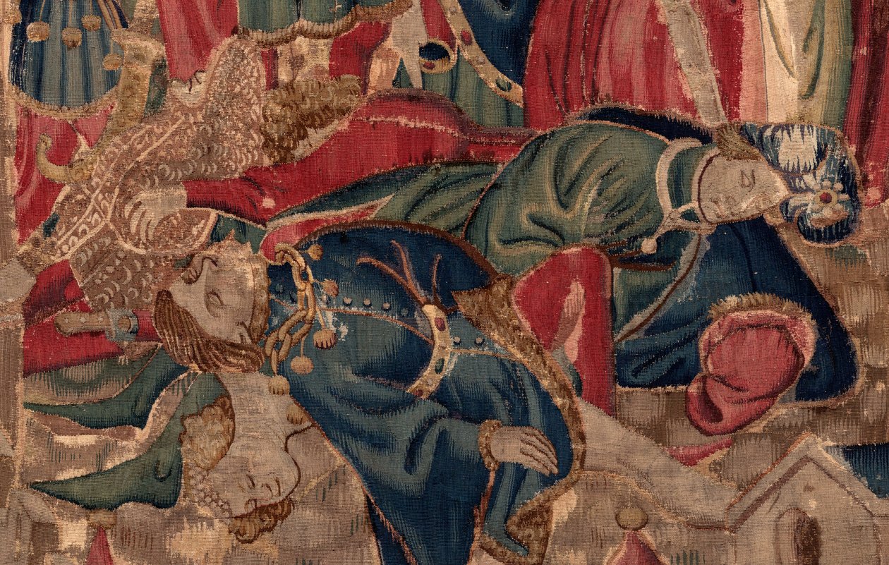 História de Saint Piat e Saint Eleuthère, Cena 14: A peste está aniquilando a cidade de Tournai. Detalhe. de Unknown artist