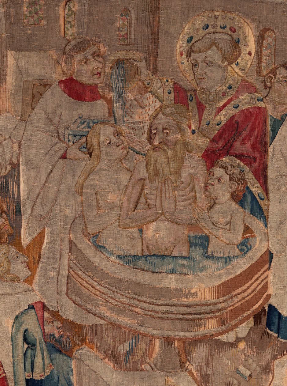 História de Saint Piat e Saint Eleuthère, Cena 6 Detalhe a meio. Cena do baptismo. de Unknown artist