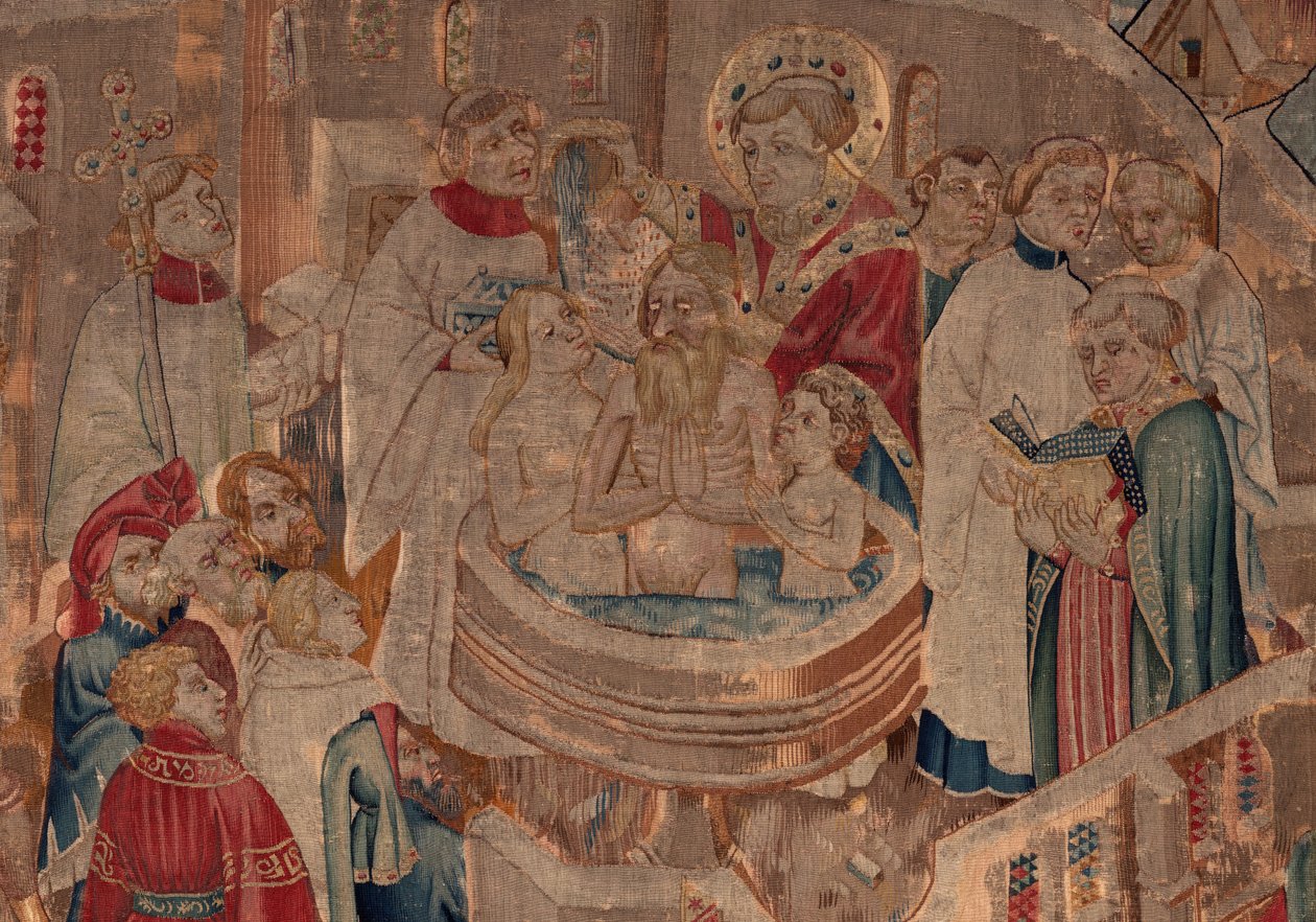 História de Saint Piat e Saint Eleuthère, Cena 6 Detalhe a meio. Cena do baptismo. de Unknown artist