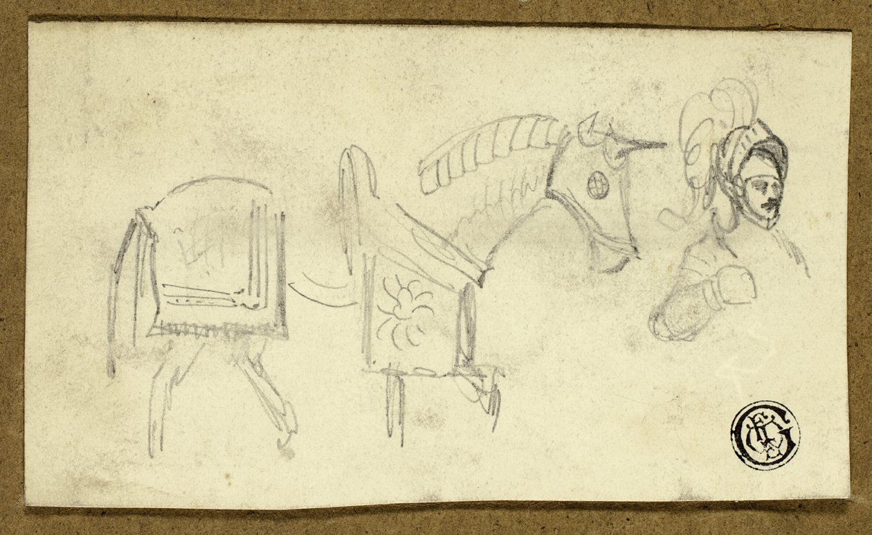 Cavalo e homem de armadura de Unknown artist