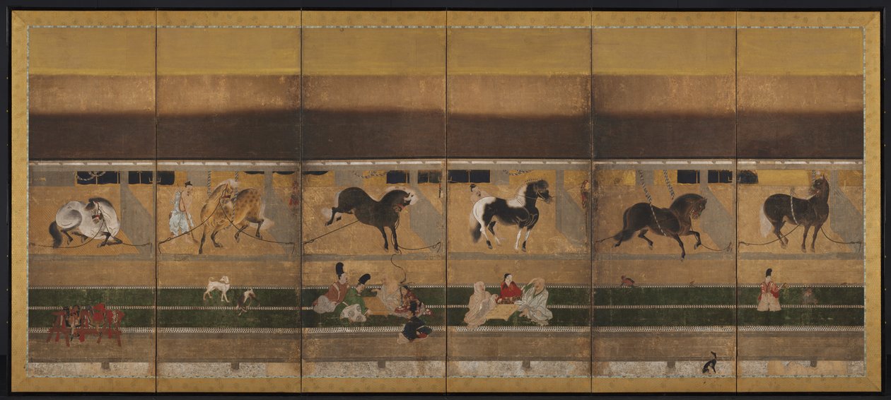 Cavalos e noivos no estábulo de Unknown artist