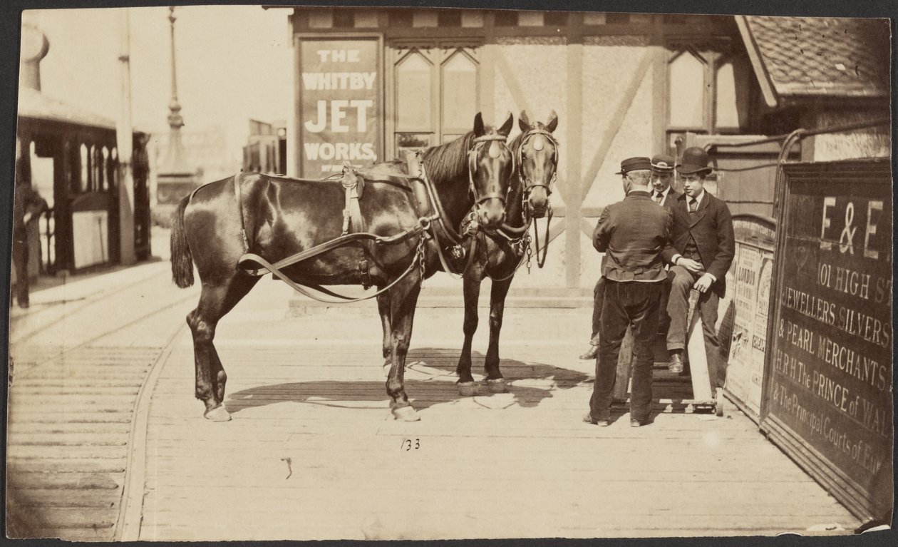 [Cavalos à porta da fábrica de jactos de Whitby] de Unknown artist