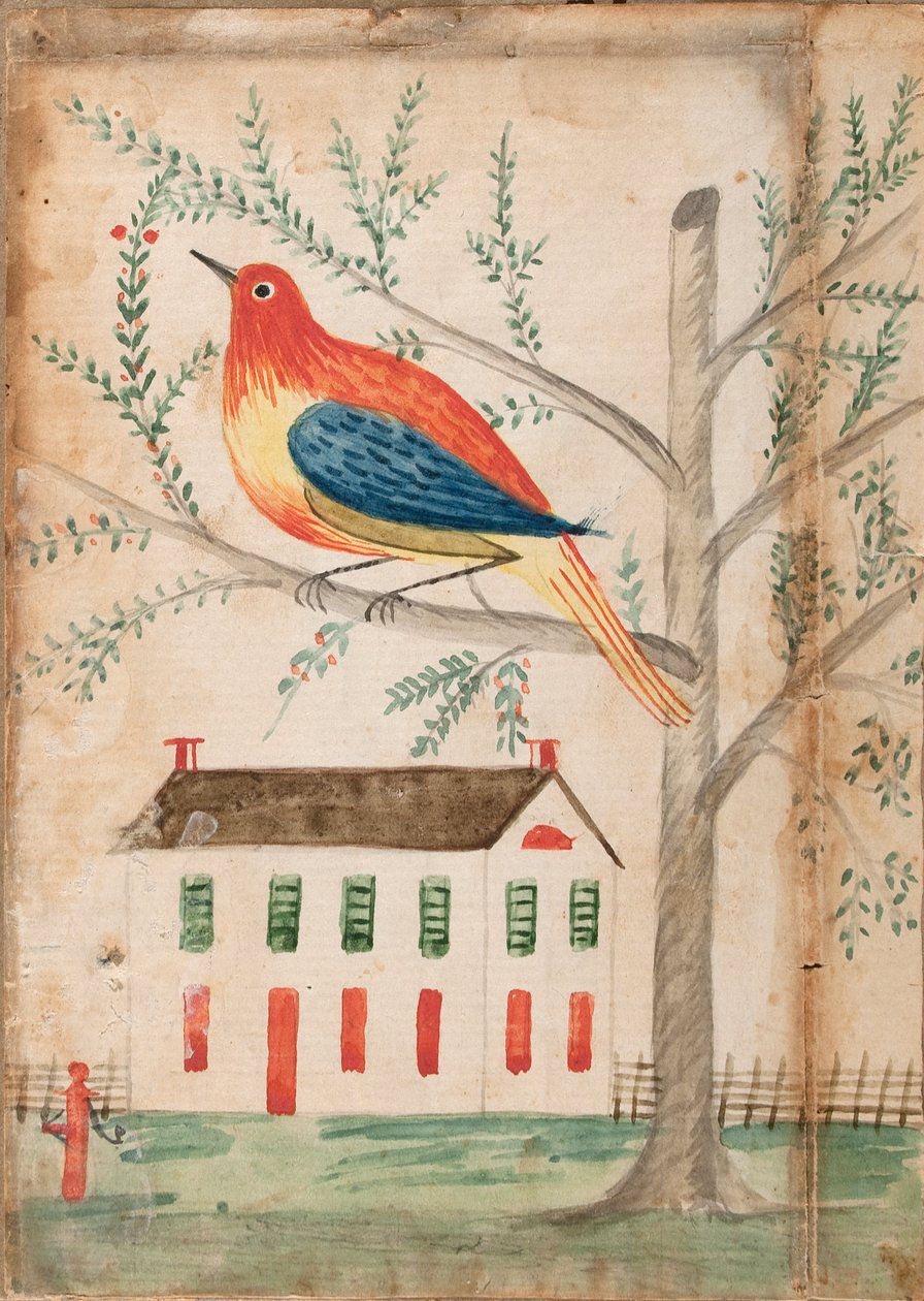 Casa e pássaro em uma árvore de Unknown artist